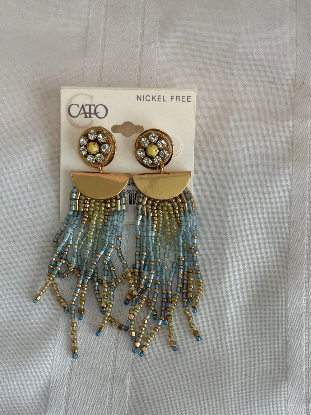 Cato Gold and Light Blue Seed-Bead Fringe Earrings